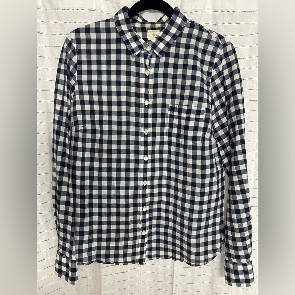 J. Crew Perfect Shirt in blue and white gingham, large